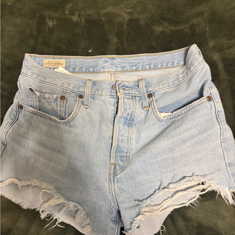 Levi's Light Blue Frayed Hem Jean Shorts